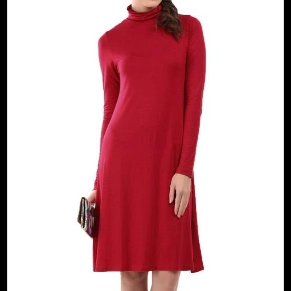 Lulus Dresses & Skirts - Lulu’s Dress Red mock neck long sleeve flowy size small career Dress